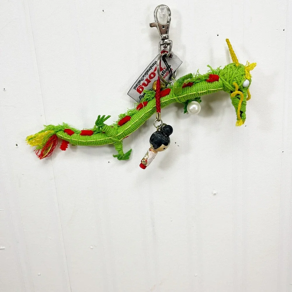 Kamibashi The String Doll Gang Long Dragon Keychain Green Handmade Charm Kokeshi
